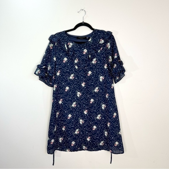 Angeleye London Blue Floral Ruffle Mini Dress 6 - Picture 4 of 11